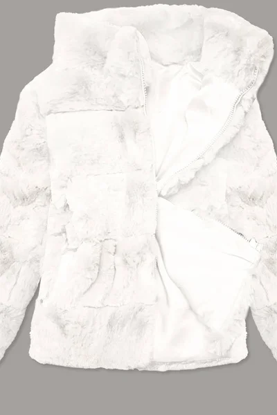 Krátká bílá bunda pro ženy - kožíšek se stojáčkem W409 S'WEST