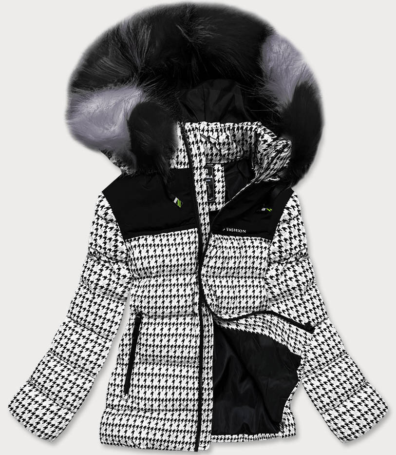Zimní dámská sportovní bunda s odnímatelnou kožešinovou kapucí SPEED.A, odcienie bieli S (36) i392_18527-46