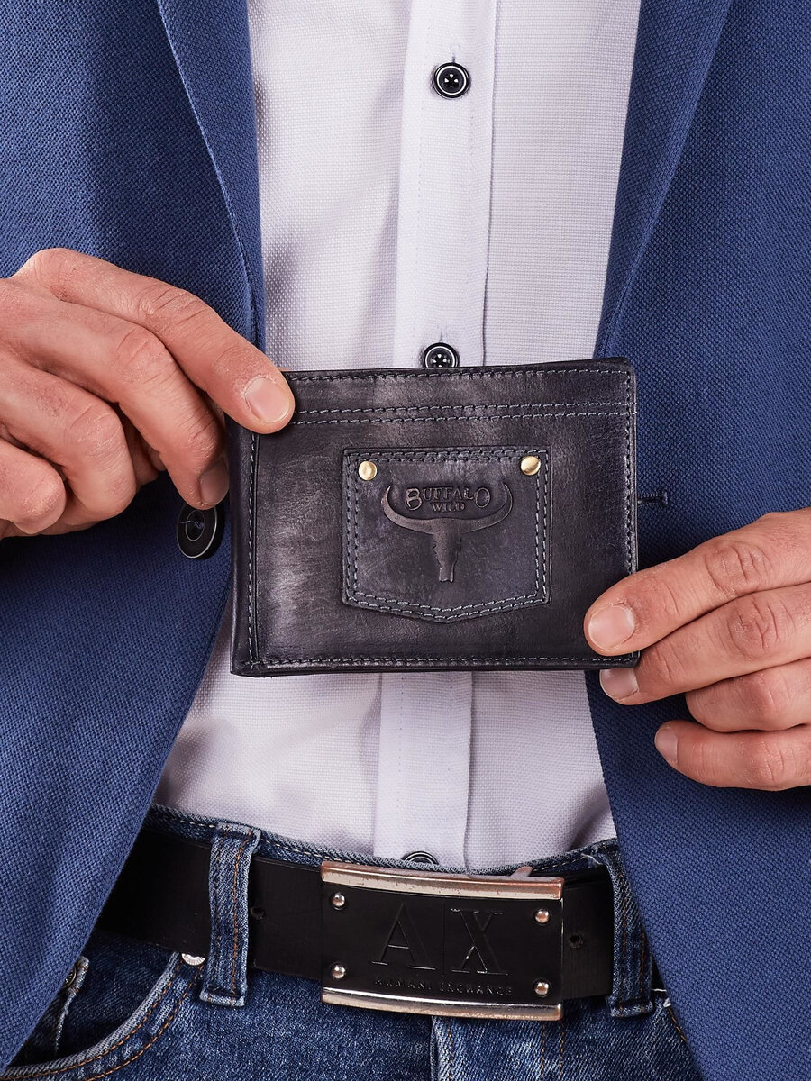 Pánská kožená peněženka s tmavě modrou nášivkou FPrice, jedna velikost i523_2016101699355