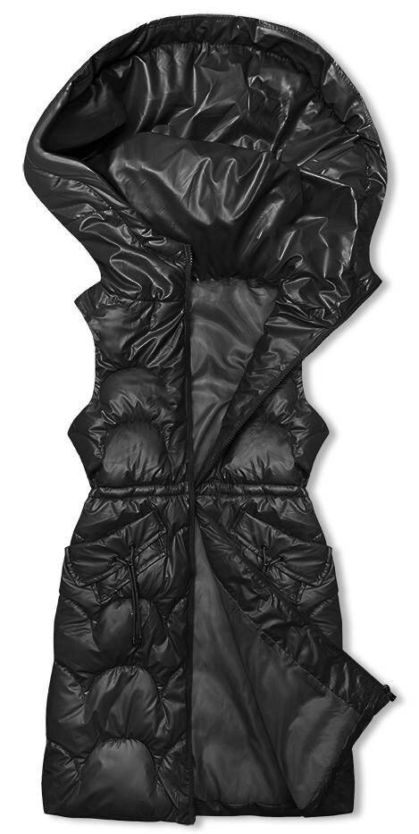 Černá dámská vesta s kapucí - Zimní péřová SWEST, odcienie czerni M (38) i392_22417-47
