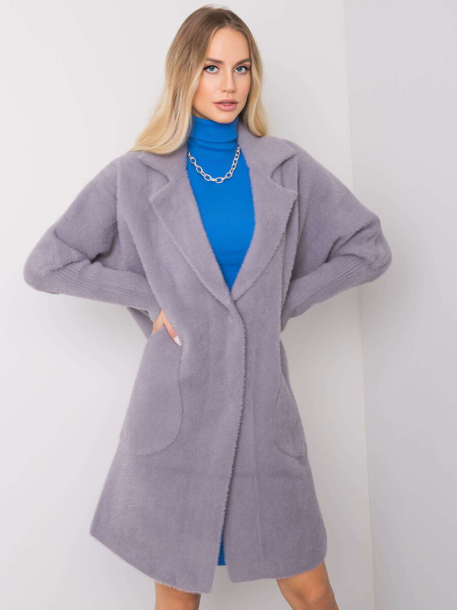 Dámský šedý kabát z alpaky s kapsami FPrice, jedna velikost i523_2016102734734