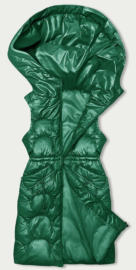 Zelená péřová vesta s kapucí a stahujícími gumami - Zimní zázrak, odcienie zieleni S (36) i392_22420-46