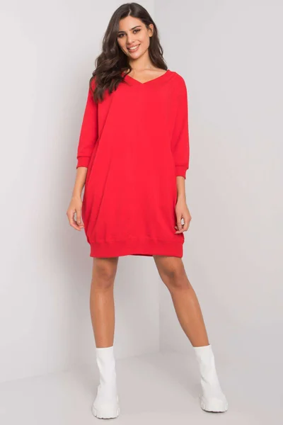 Dámské červené hladké bavlněné šaty FPrice