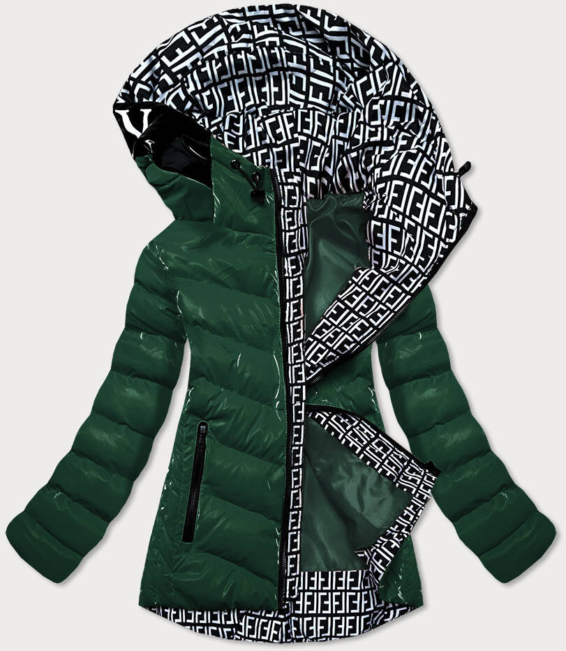 Zimní zelená prošívaná bunda s kapucí SPEED.A, odcienie zieleni M (38) i392_18536-47