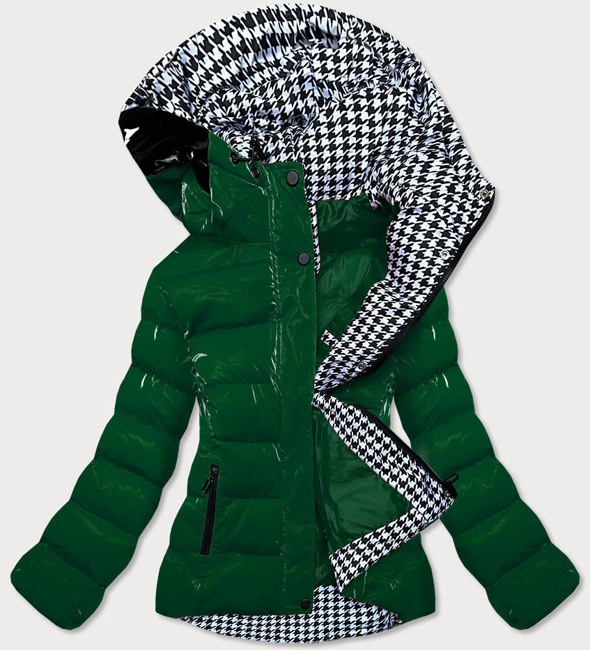 Zimní dámská prošívaná bunda SPEED.A - Zelená Kapuce, odcienie zieleni S (36) i392_18542-46