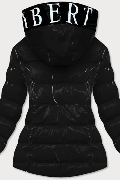 Černá bunda pro ženy s péřovou výplní a ozdobnou kapucí