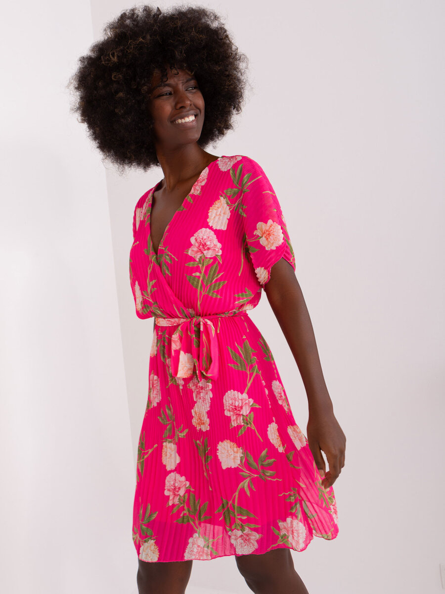 Růžové plisované květinové šaty DHJ-SK-9655, jedna velikost i523_2016103443369