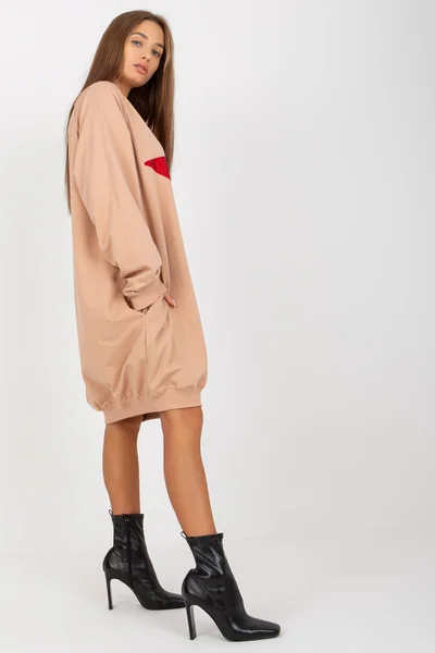 Dámská béžová oversized mikina s kamínky Fashionhunters