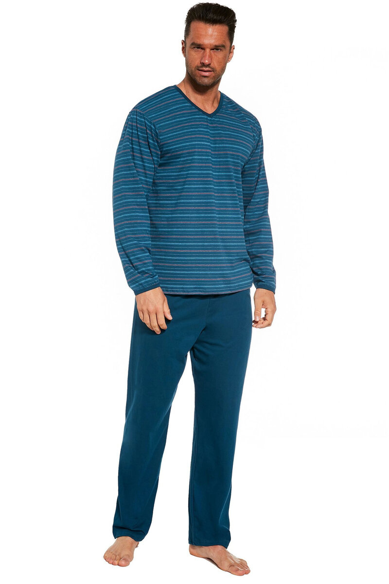 Mužská pohodlná souprava - Modré pruhované pyžamo, tmavě modrá M i41_9999932722_2:tmavě modrá_3:M_