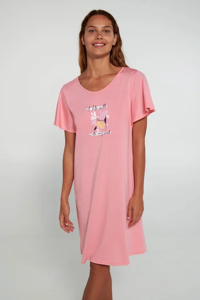 Květovaná noční košile Vamp - Pink Geranium