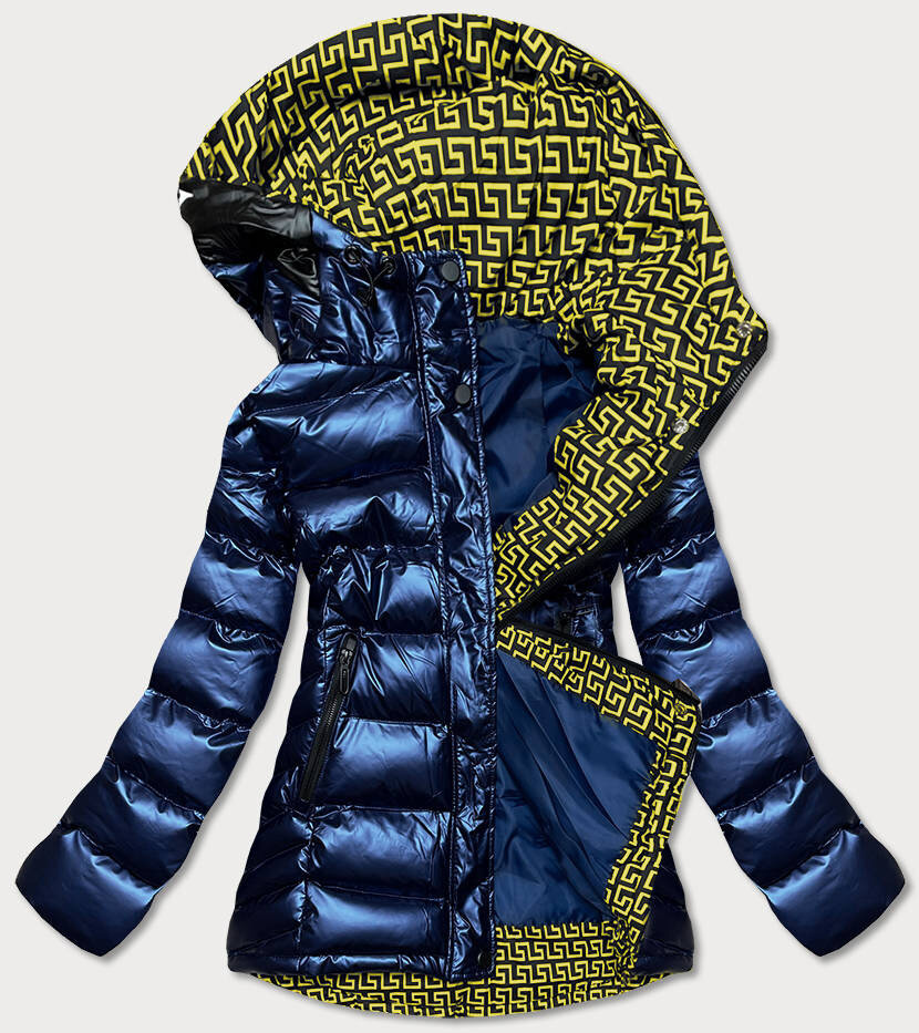 Modrožlutá dámská prošívaná bunda s kapucí SPEED.A - Zimní Modrá, odcienie niebieskiego S (36) i392_18546-46