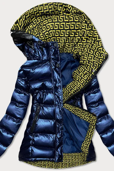 Modrožlutá dámská prošívaná bunda s kapucí SPEED.A - Zimní Modrá