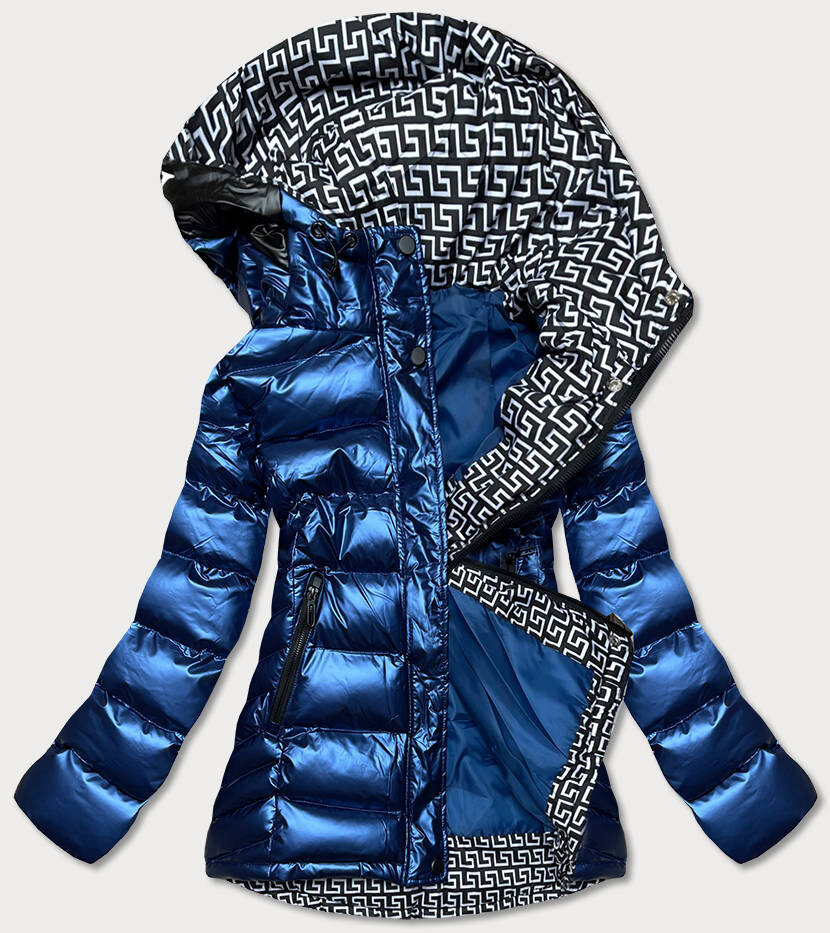 Modrá dámská prošívaná bunda s kapucí SPEED.A Lux, odcienie niebieskiego L (40) i392_18549-49