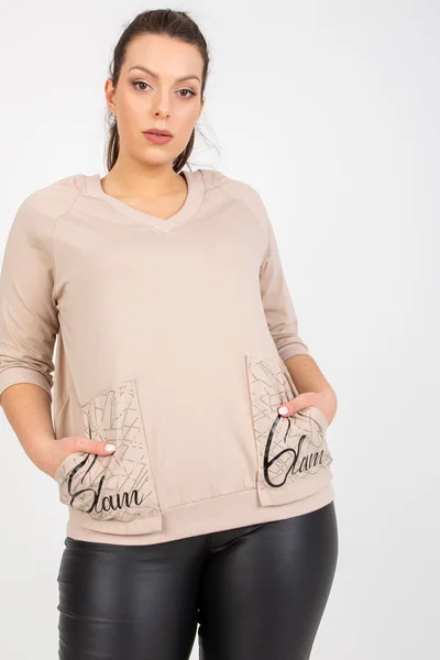 Halenka Fashionhunters Béžová Plus Size s Kapsami