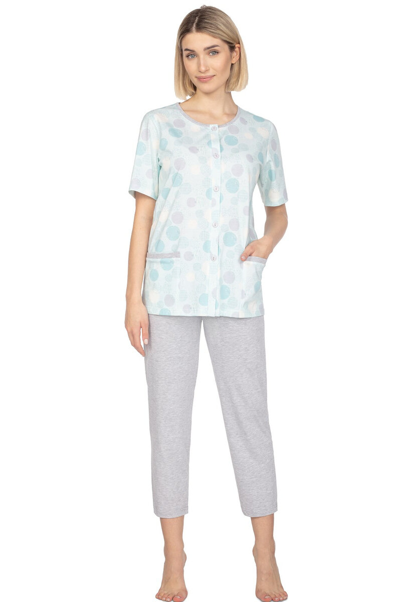 Krátkorukávové pyžamo pro ženy Regina - vzorovaná košile s knoflíky - 100% bavlna, modrá XL i384_18002123