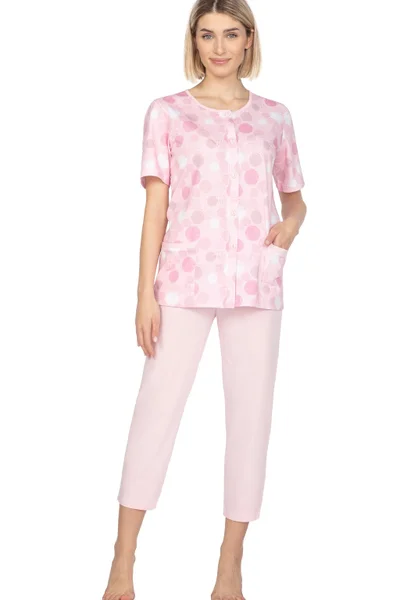 Krátkorukávové pyžamo pro ženy Regina - vzorovaná košile s knoflíky - 100% bavlna
