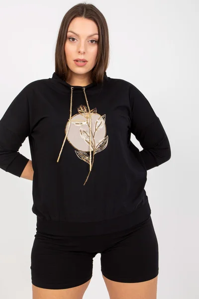 Fashionhunters černá plus size dámská halenka s potiskem