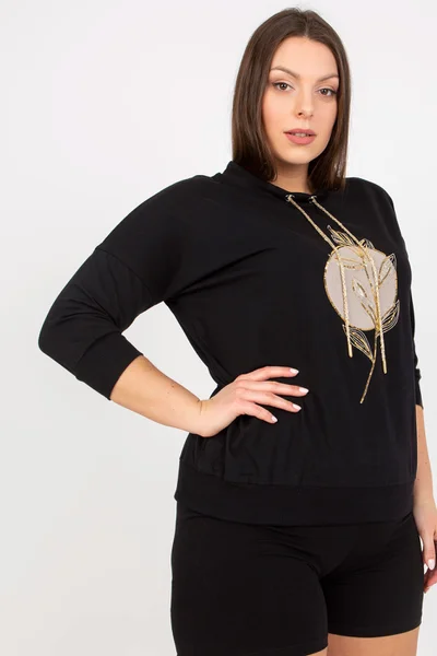 Fashionhunters černá plus size dámská halenka s potiskem