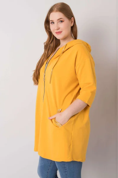 Tmavě žlutá dámská plus size mikina na zip FPrice