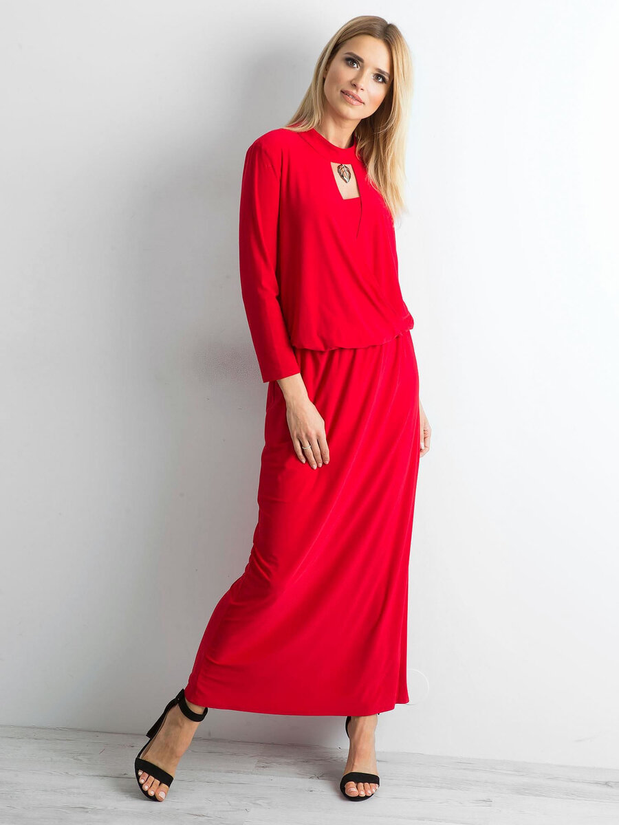 Dámské dlouhé šaty s výřezem červené FPrice, 40 i523_2016101912430