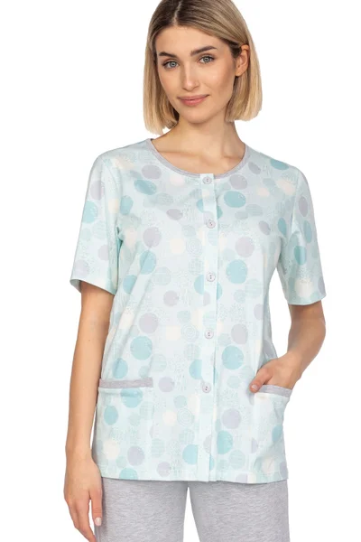 Krátkorukávové pyžamo pro ženy s knoflíky a vzorem