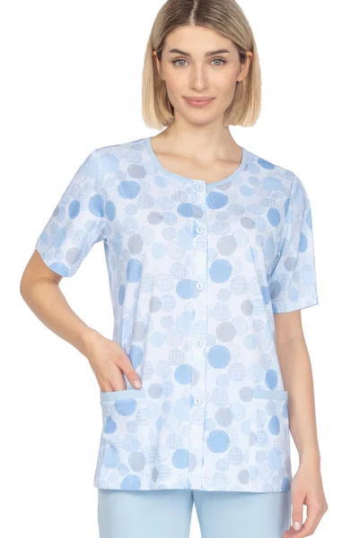 Krátkorukávové pyžamo pro ženy s knoflíky a vzorem