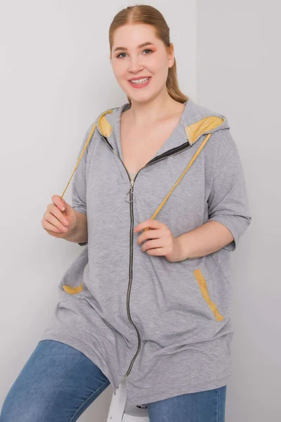 Šedá dámská plus size mikina na zip FPrice