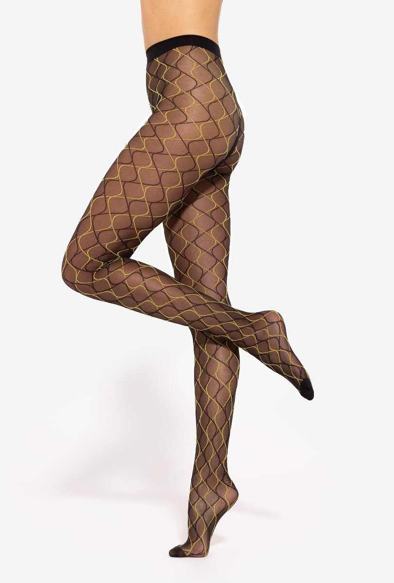 Vzorované dámské punčochové kalhoty Gatta Mosaica, nero-žlutá 4-L i384_79630710