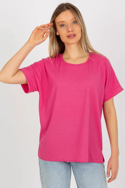 Bavlněná oversized halenka s fuchsiovými žebry Fashionhunters