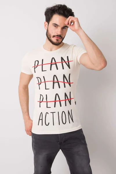 Pánské světle béžové tričko s motivačním potiskem FPrice