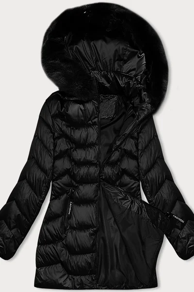 Černá zateplená bunda s odnímatelnou kapucí a kožešinovou podšívkou - S'WEST