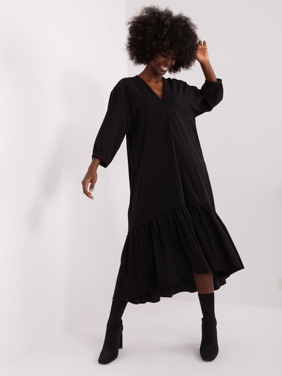 ZULUNA Černé volné šaty s volánem, L/XL i523_2016103445233