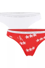 Dámské tanga 2pack 5R6F - W5H - Červená, bílá - Calvin Klein