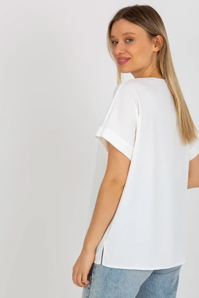 Ecru dámská oversize halenka s proužkovým medvídkem Fashionhunters