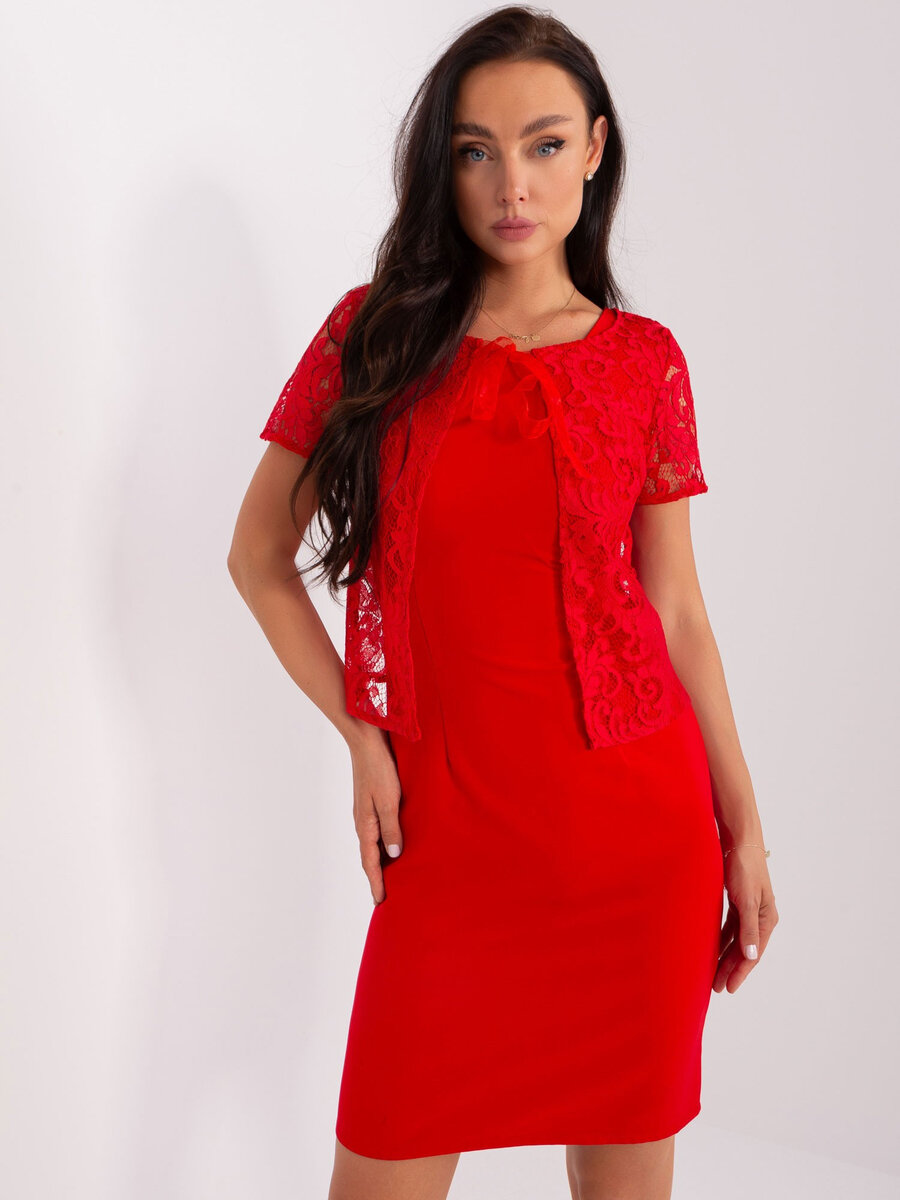 Červené koktejlové šaty s krajkou - Elegantní Vzdušná Koktejlovka, 38 i523_2016103440757