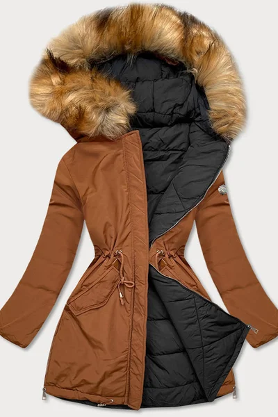 Zimní bunda 2v1 s kožešinovou kapucí a péřovou výplní pro ženy