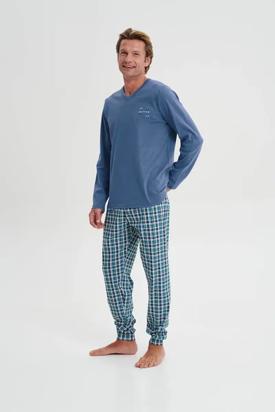 Modré pohodlné pyžamo pro muže s dlouhým rukávem