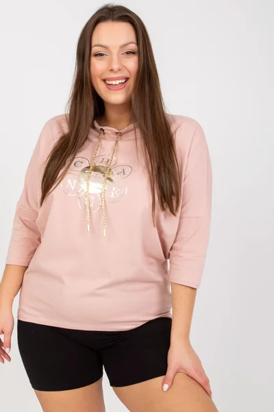 Prašně růžová plus size halenka s rukávy - Fashionhunters