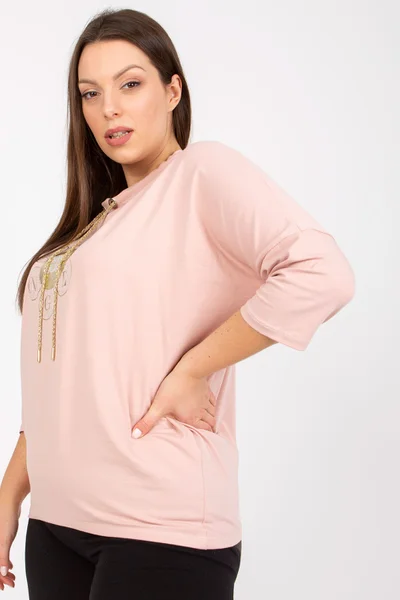 Prašně růžová plus size halenka s rukávy - Fashionhunters