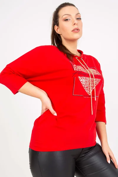 Plus Size Červená Halenka s Potiskem - Fashionhunters