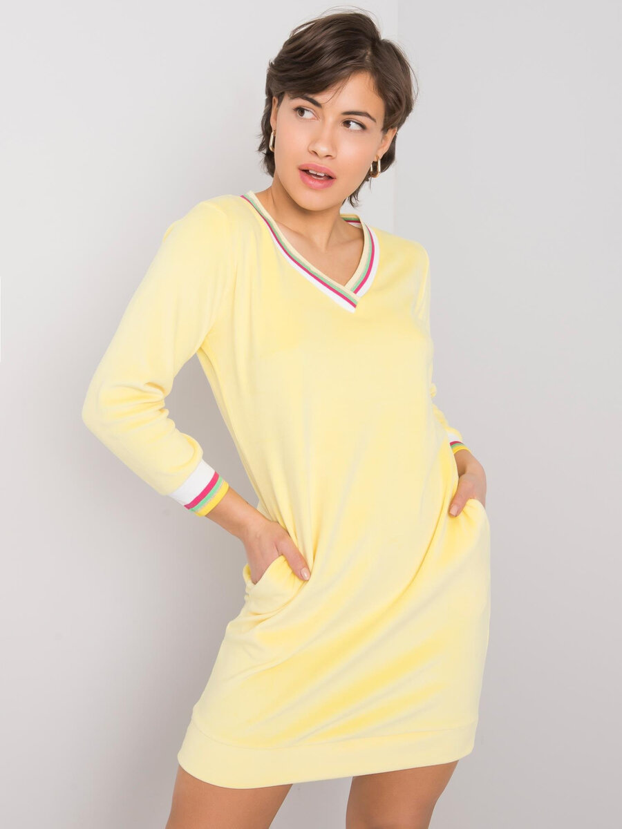Dámské RUE PARIS Žluté velurové šaty FPrice, L i523_2016102920410