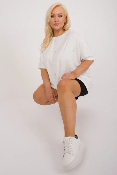 Dámská halenka plus size s krátkým rukávem Ecru Fashionhunters