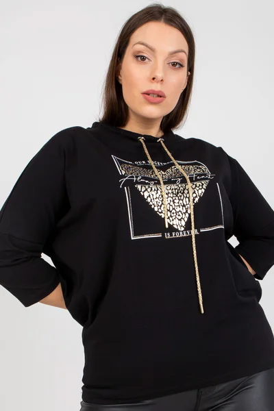 Fashionhunters Plus Size Černá Dámská Halenka s Potiskem