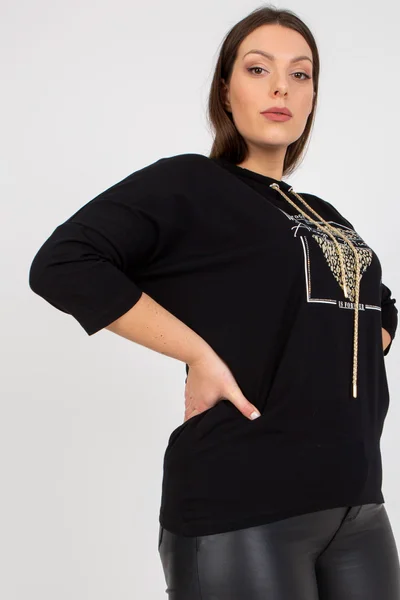 Fashionhunters Plus Size Černá Dámská Halenka s Potiskem