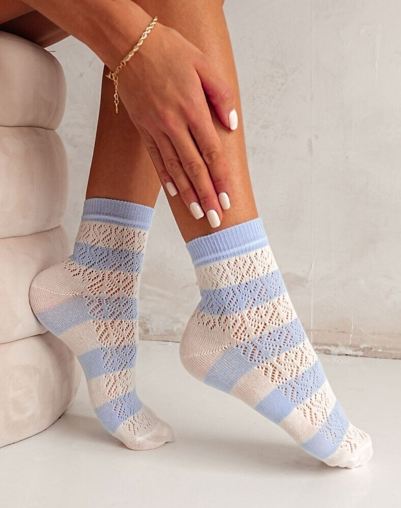 Průsvitné pruhované dámské ponožky Milena, ecru-blue 37-41 i384_42255541