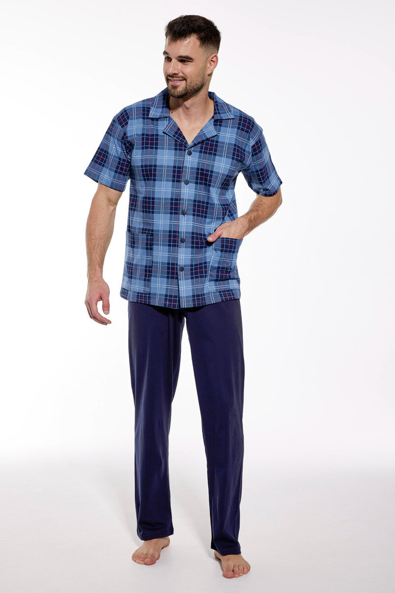 Kostkované pyžamo pro muže s krátkými rukávy Cornette, džínovina XXL i170_PM-318-XXL-264704-49