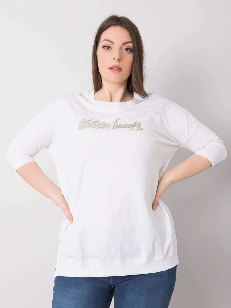 Dámská plus size bílá halenka s kamínky FPrice, jedna velikost i523_2016102848141