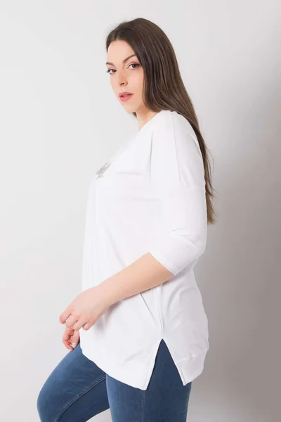 Dámská plus size bílá halenka s kamínky FPrice