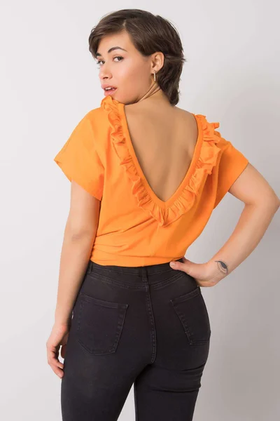Dámská oranžová dámská halenka s výstřihem na zádech FPrice
