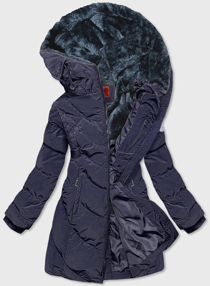 Zimní bunda s kožešinou a stahovacími lemy LHD, odcienie niebieskiego S (36) i392_18577-46